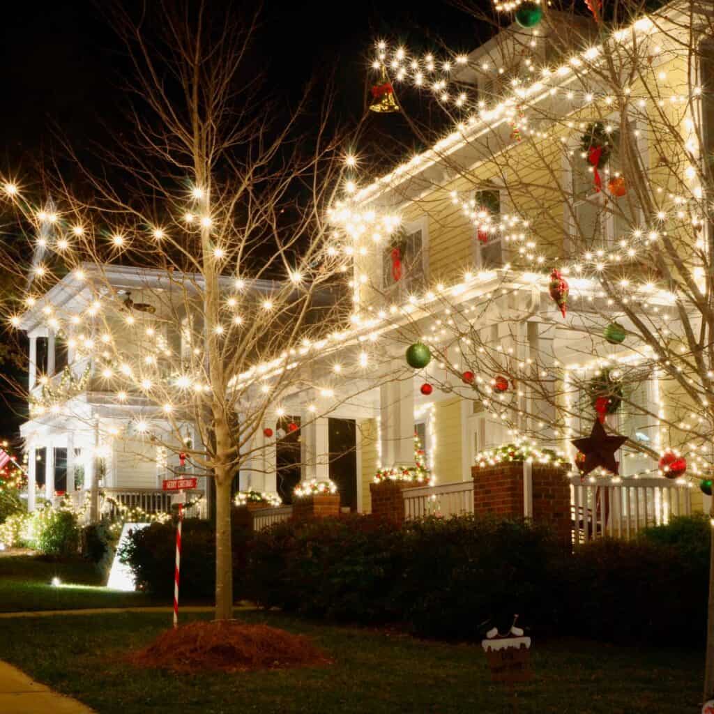 House lit up in holiday lights