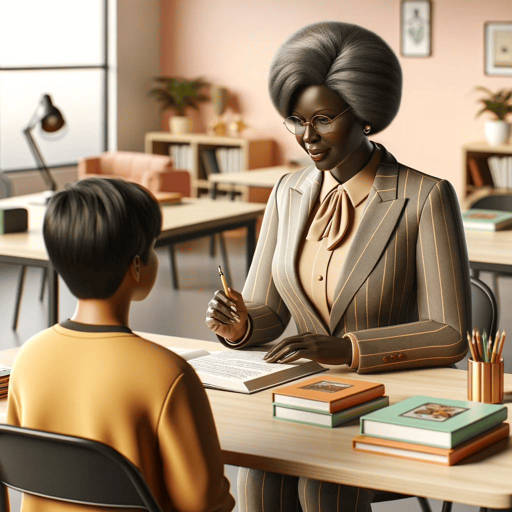 a woman teaching a student