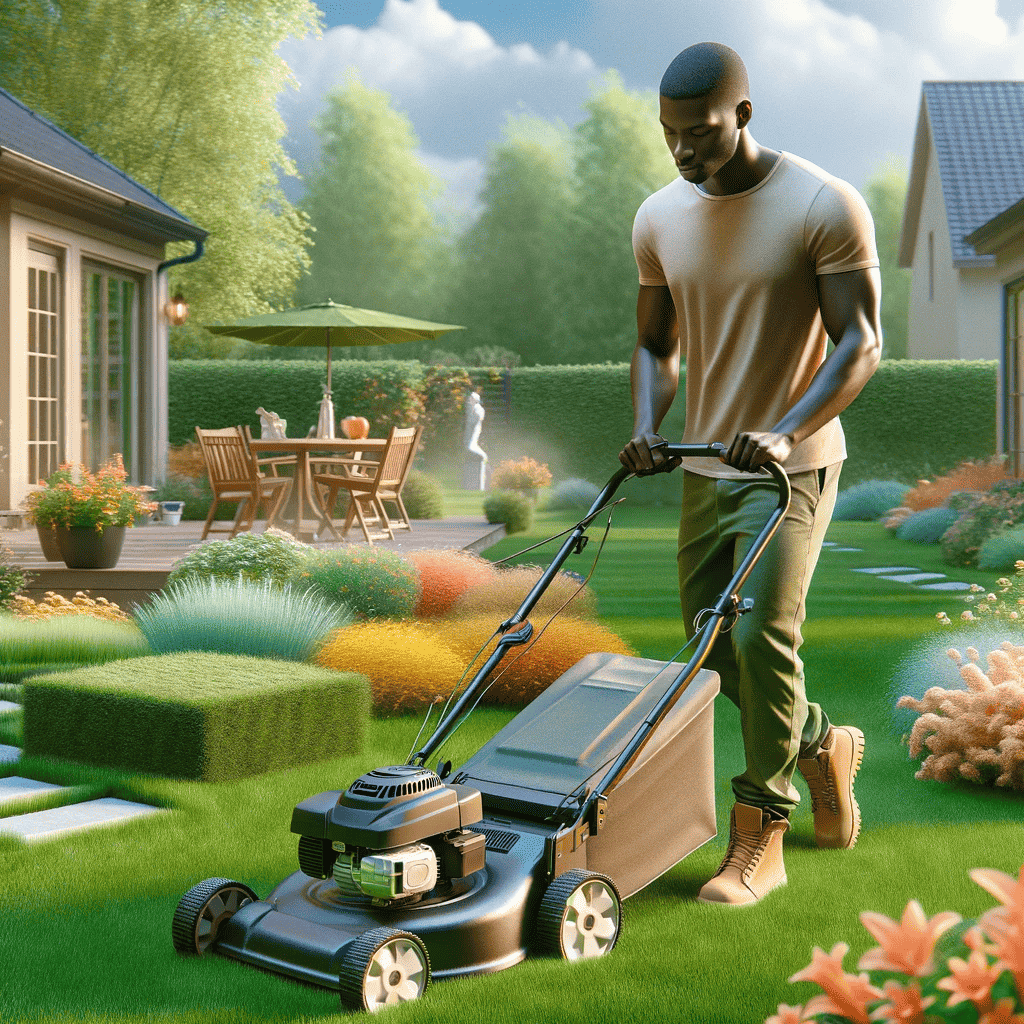 a man mowing a lawn