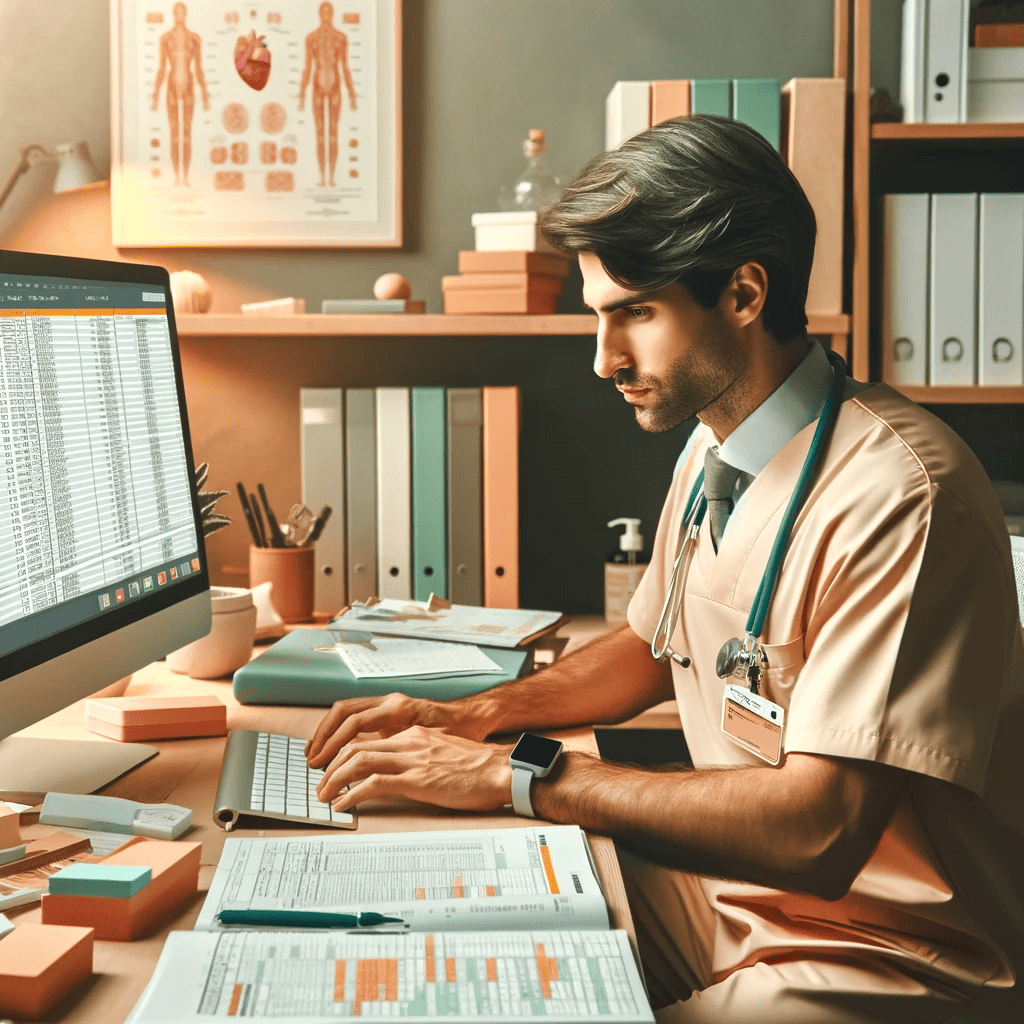 A nurse working on medical billing