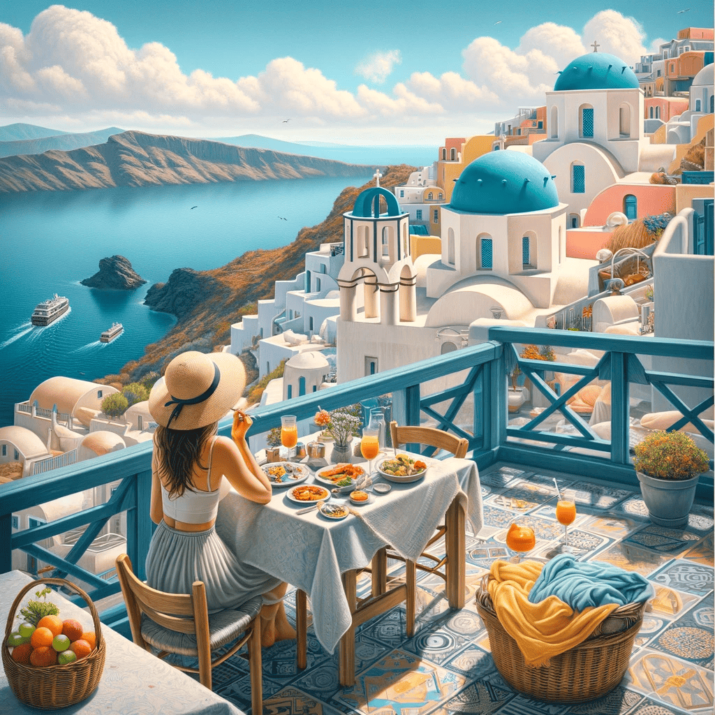 A woman eating dinner in greece
