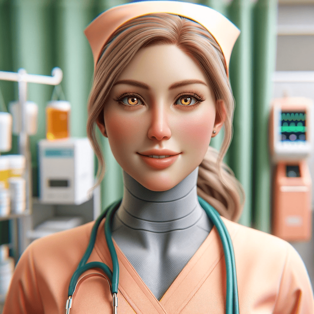 A legit kind of creepy looking travel nurse (thanks, AI)