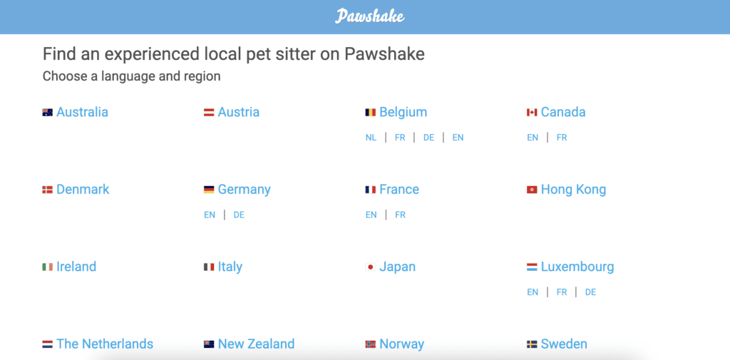 Screenshot of Pawshake home page