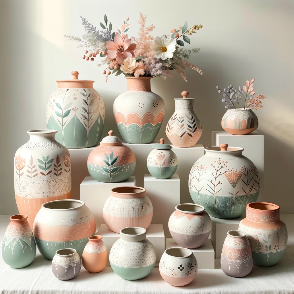 Minimalistic, artfully painted pots