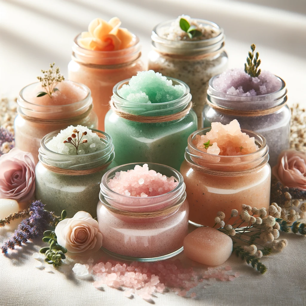 Colorful handmade body scrubs