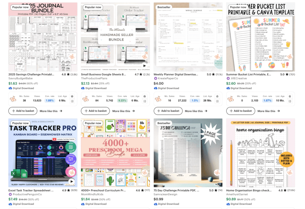 A screenshot of two rows of Etsy images in the Etsy search.